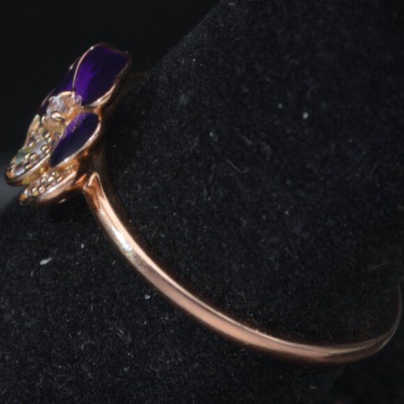 Pandora - Vintage 14k Rose Gold Plated CZ Pansy Ring - Size 7.75 - Picture 3 of 5